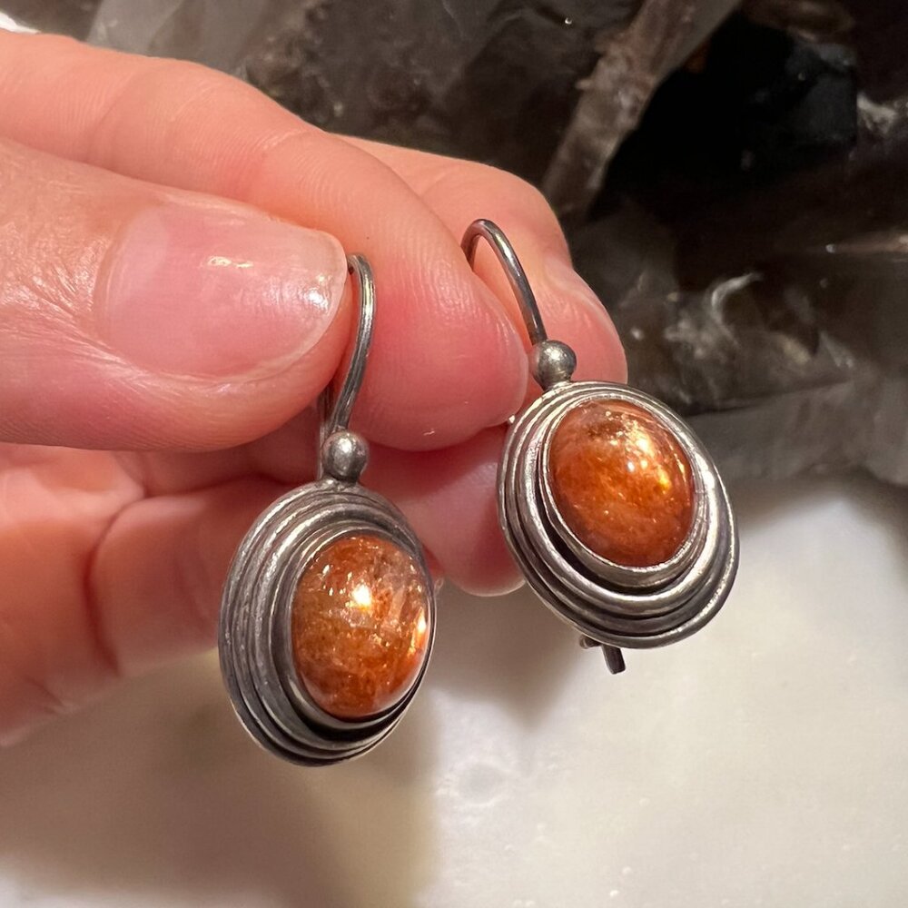 Vintage Amber Silver Hook Earrings